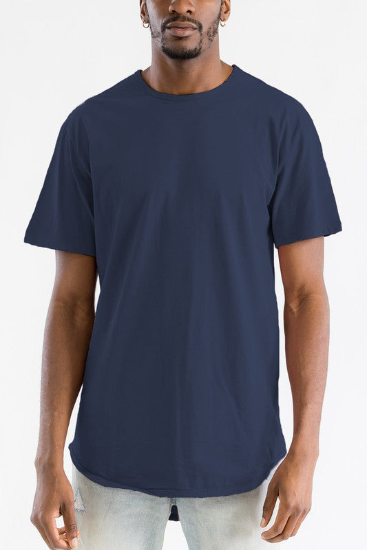 Extended Scallop Round Neck Tshirt Mens T-shirt NAVY S 