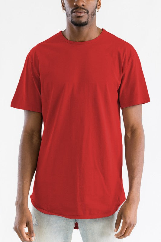 Extended Scallop Round Neck Tshirt Mens T-shirt RED S 