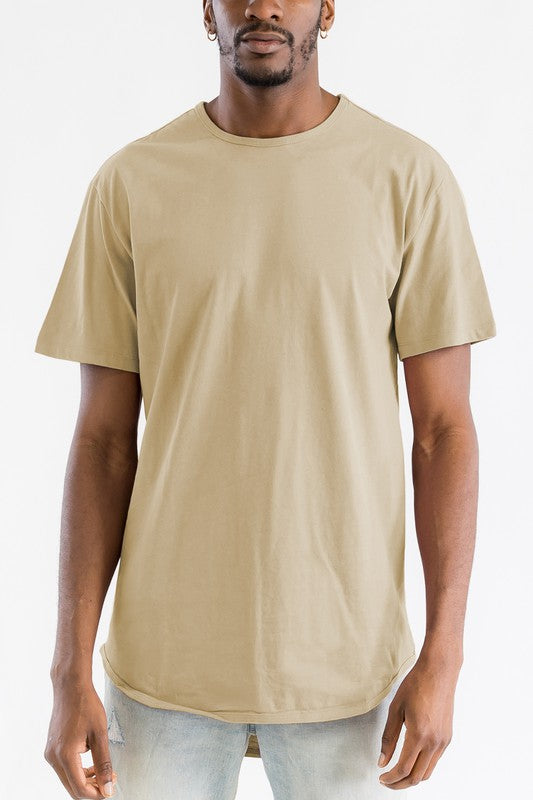 Extended Scallop Round Neck Tshirt Mens T-shirt KHAKI S 