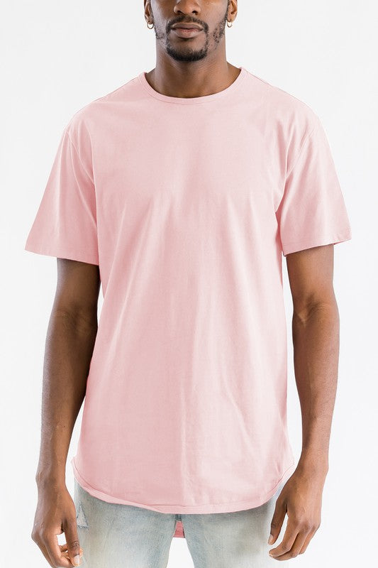 Extended Scallop Round Neck Tshirt Mens T-shirt PEACH S 