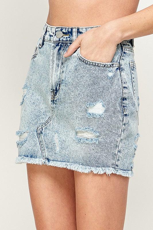 Ladies Denim Mini Skirt - Three Mad Hatters Mercantile 
