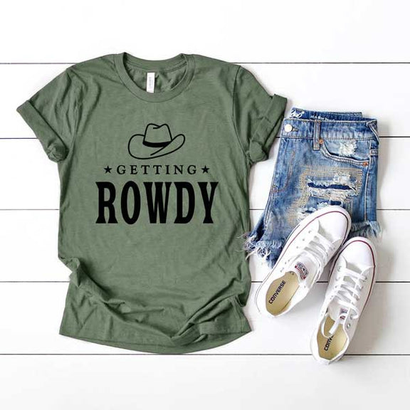 Getting Rowdy Cowboy Hat Short Sleeve Tee graphic t-shirt Army Green XS 