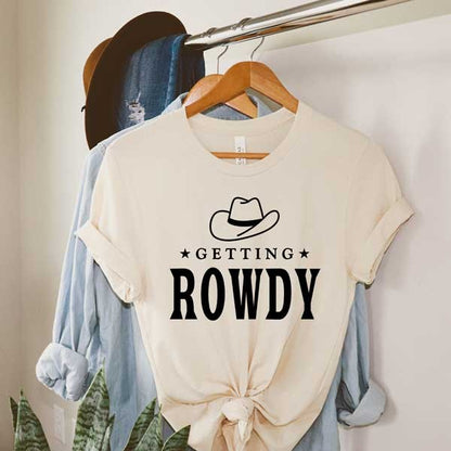 Getting Rowdy Cowboy Hat Short Sleeve Tee graphic t-shirt Cream Large 