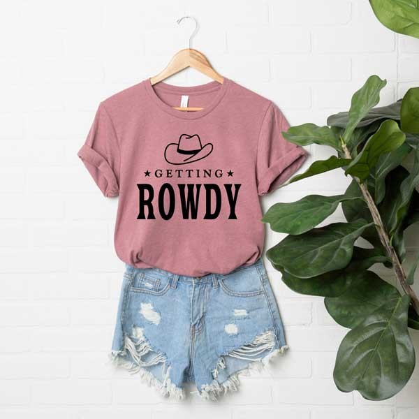 Getting Rowdy Cowboy Hat Short Sleeve Tee graphic t-shirt Mauve XS 