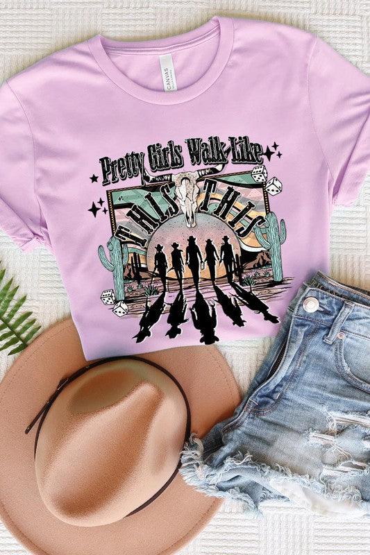 Pretty Girls Walk: Western Graphic Tee - Three Mad Hatters Mercantile 