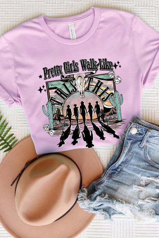 SHORT SLEEVE TEE Pretty Girls Walk Like This T- Shirt LILAC S 