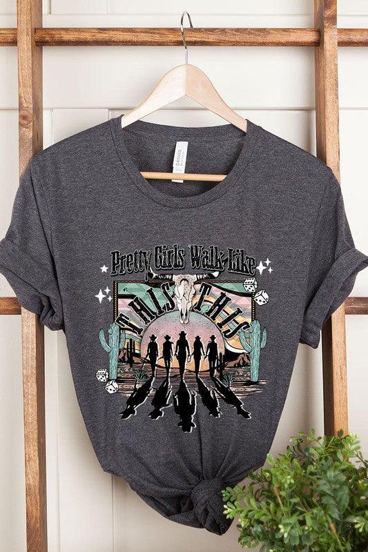 Pretty Girls Walk: Western Graphic Tee - Three Mad Hatters Mercantile 