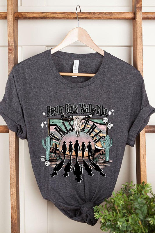 SHORT SLEEVE TEE Pretty Girls Walk Like This T- Shirt DARK GREY HEATHER S 