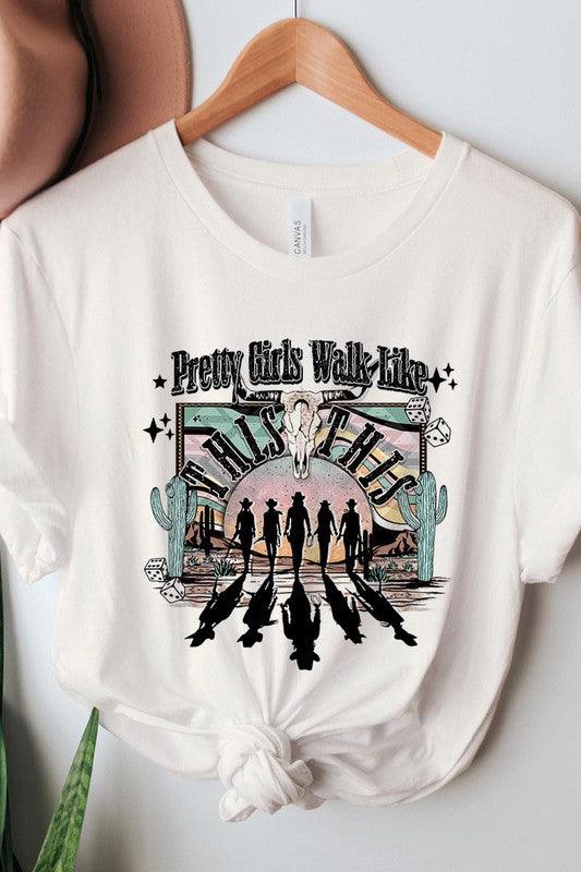 Pretty Girls Walk: Western Graphic Tee - Three Mad Hatters Mercantile 