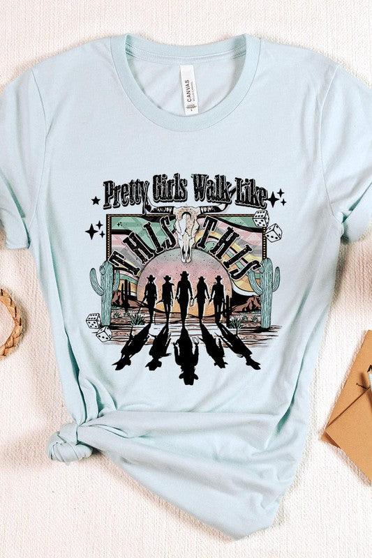 Pretty Girls Walk: Western Graphic Tee - Three Mad Hatters Mercantile 