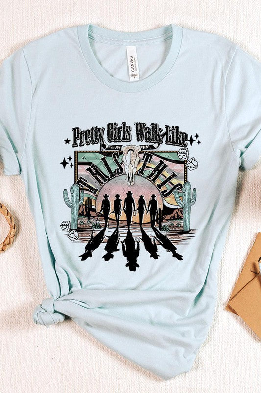 SHORT SLEEVE TEE Pretty Girls Walk Like This T- Shirt ICE BLUE S 