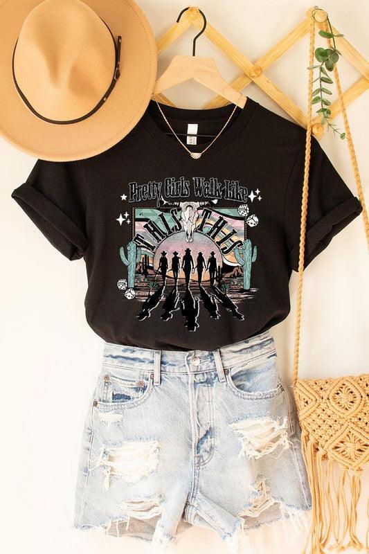 Pretty Girls Walk: Western Graphic Tee - Three Mad Hatters Mercantile 