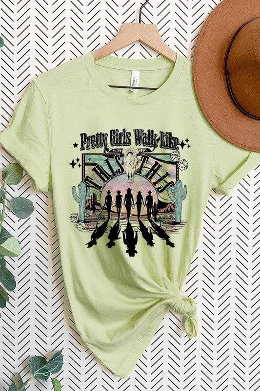Pretty Girls Walk: Western Graphic Tee - Three Mad Hatters Mercantile 