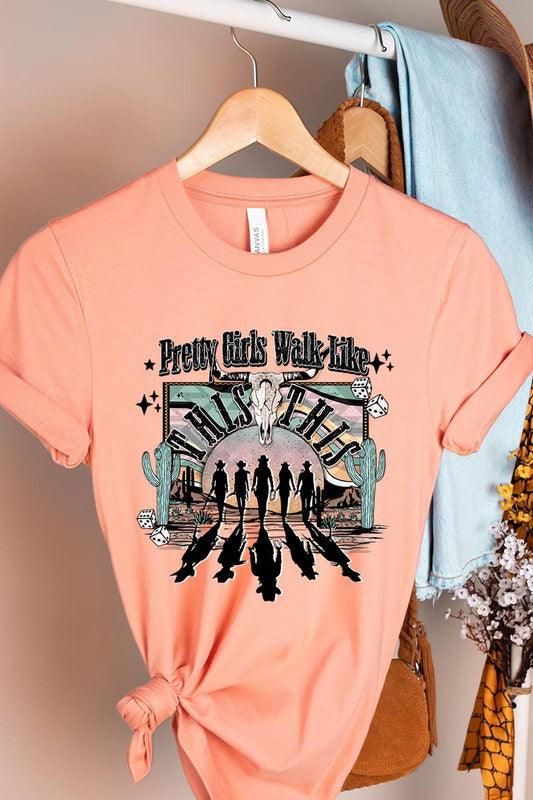 Pretty Girls Walk: Western Graphic Tee - Three Mad Hatters Mercantile 