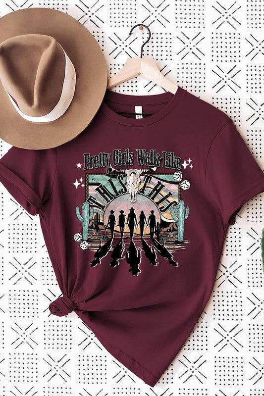 Pretty Girls Walk: Western Graphic Tee - Three Mad Hatters Mercantile 