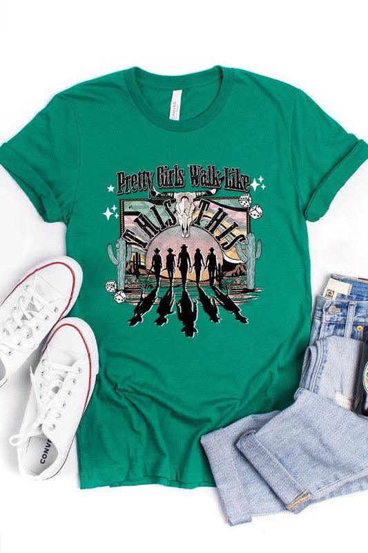Pretty Girls Walk: Western Graphic Tee - Three Mad Hatters Mercantile 