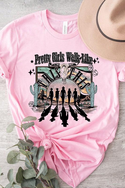Pretty Girls Walk: Western Graphic Tee - Three Mad Hatters Mercantile 