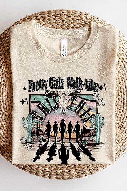 Pretty Girls Walk: Western Graphic Tee - Three Mad Hatters Mercantile 