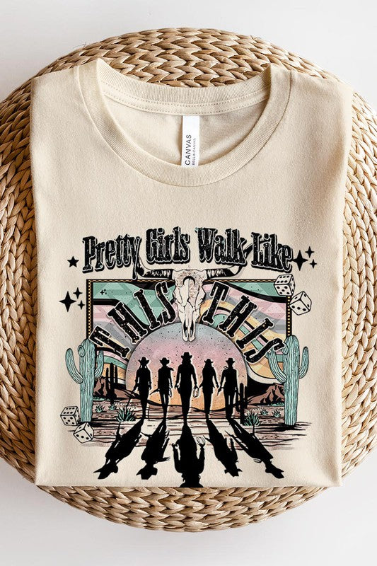 SHORT SLEEVE TEE Pretty Girls Walk Like This T- Shirt CREAM S 