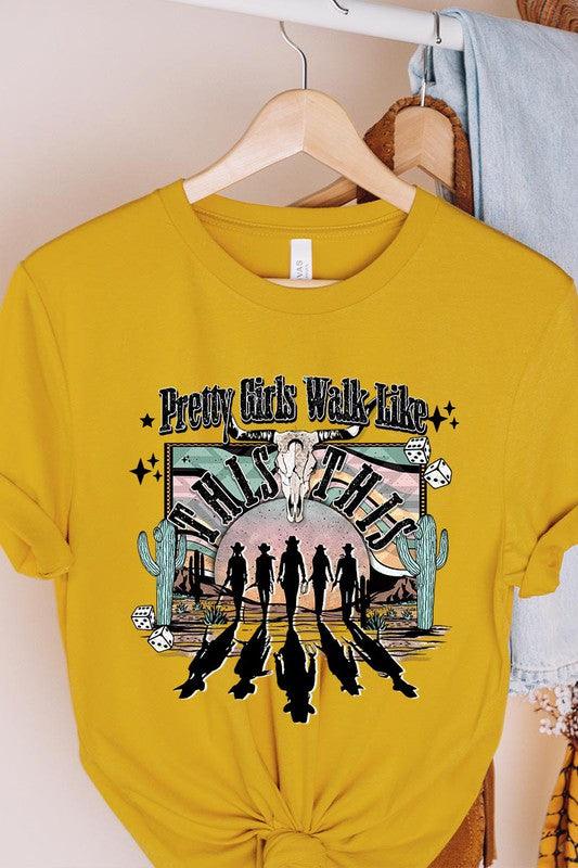 Pretty Girls Walk: Western Graphic Tee - Three Mad Hatters Mercantile 