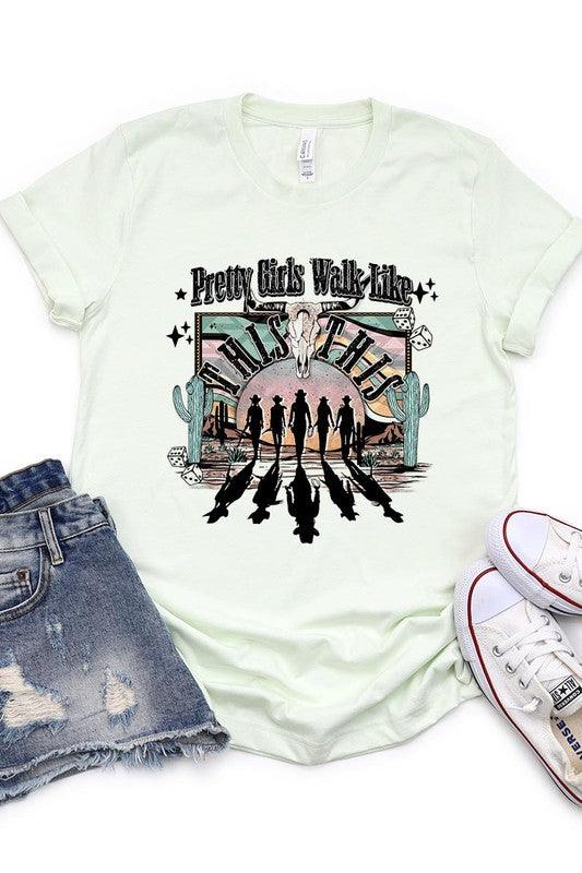 Pretty Girls Walk: Western Graphic Tee - Three Mad Hatters Mercantile 