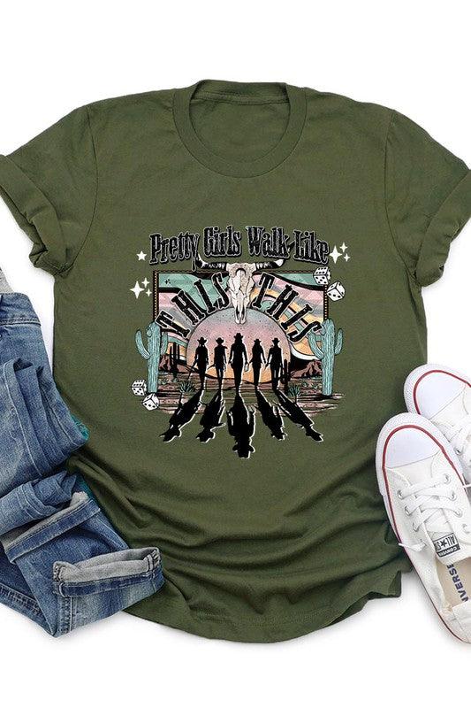 Pretty Girls Walk: Western Graphic Tee - Three Mad Hatters Mercantile 