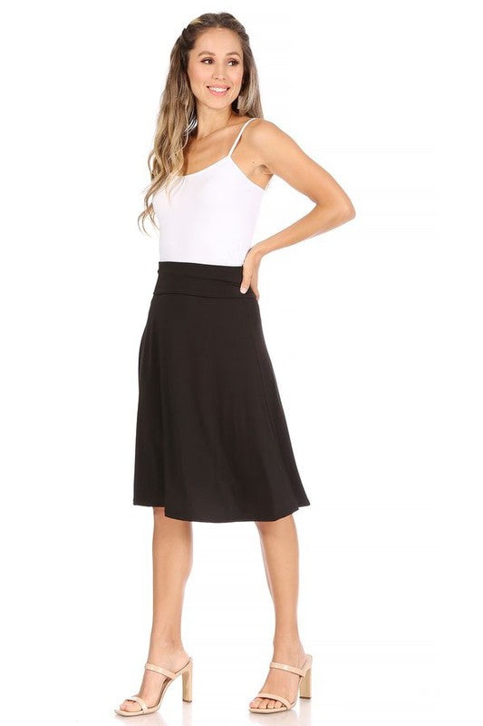 Solid, A-line pull on skirt Midi Skirt   