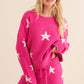 Soft Long Sleeve Star Print Top and Short Set Womens Loungewear Hot Pink S 