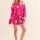 Soft Long Sleeve Star Print Top and Short Set Womens Loungewear   