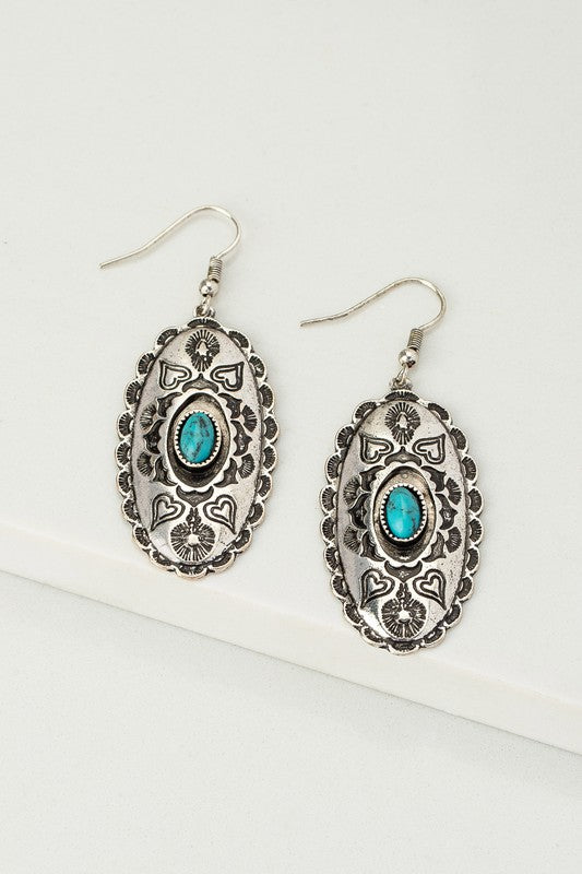 BOHO OVAL DROP EARRINGS WITH TURQUOISE STONE Earrings Silver one size 