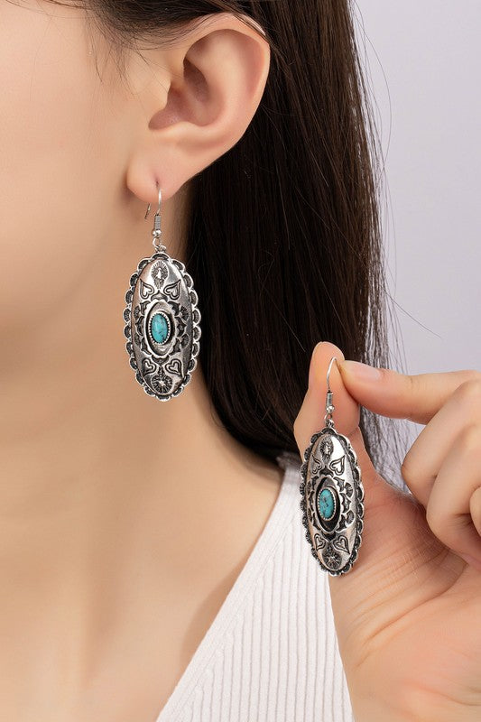 BOHO OVAL DROP EARRINGS WITH TURQUOISE STONE Earrings   