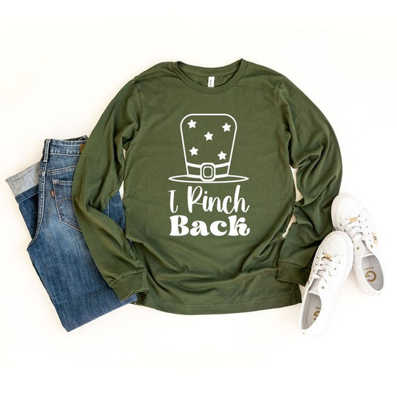 I Pinch Back Hat Long Sleeve Graphic Tee Womens SPD T-shirt Olive XS 