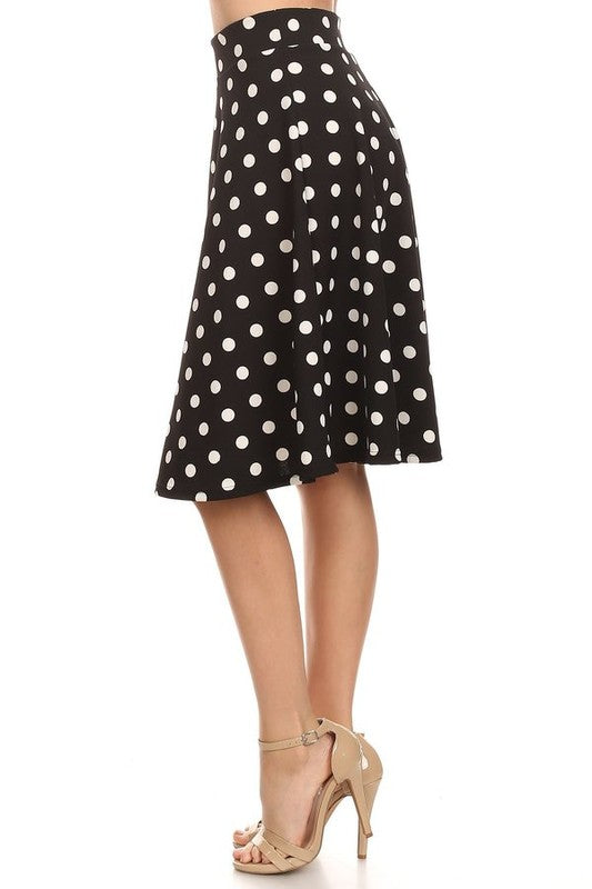 Polka dot print, knee length skirt Midi Skirt   