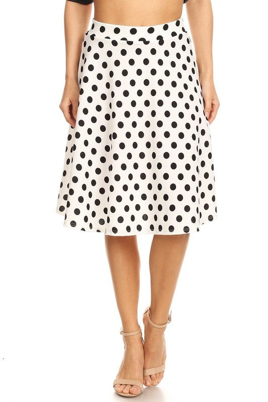 Polka dot print, knee length skirt Midi Skirt White S 