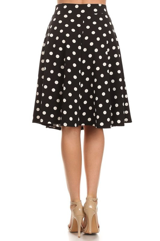 Polka dot print, knee length skirt Midi Skirt   