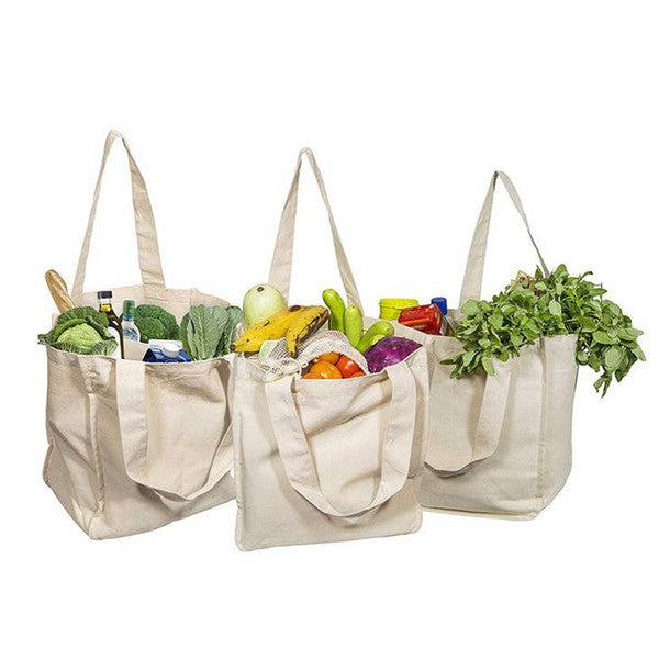 Reusable Organic Cotton Tote Mesh Bag w/6 Sleeves Shopping Bag   