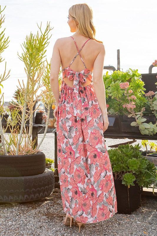Tie Back Floral Maxi Dress - Three Mad Hatters Mercantile 