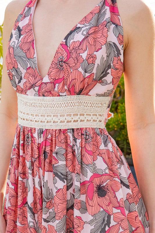 Tie Back Floral Maxi Dress - Three Mad Hatters Mercantile 
