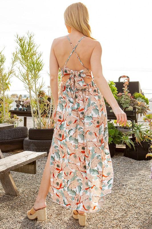 Tie Back Floral Maxi Dress - Three Mad Hatters Mercantile 