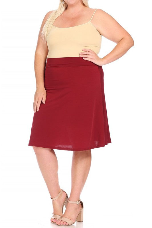 Plus size, solid, A-line pull on skirt Midi Skirt   