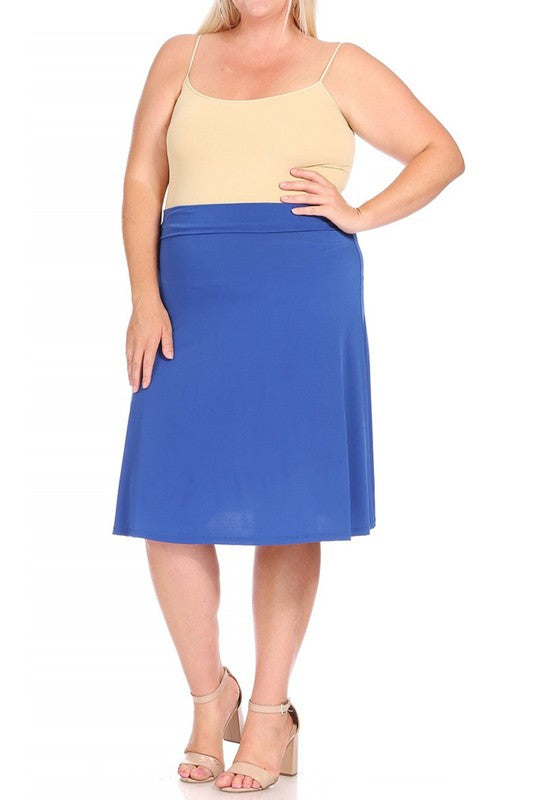 Plus size, solid, A-line pull on skirt Midi Skirt   