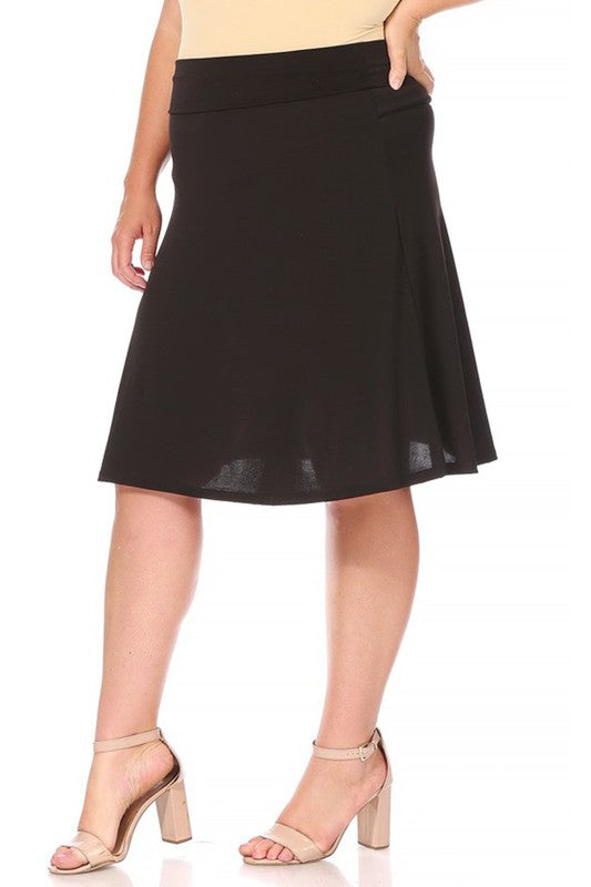 Plus size, solid, A-line pull on skirt Midi Skirt   