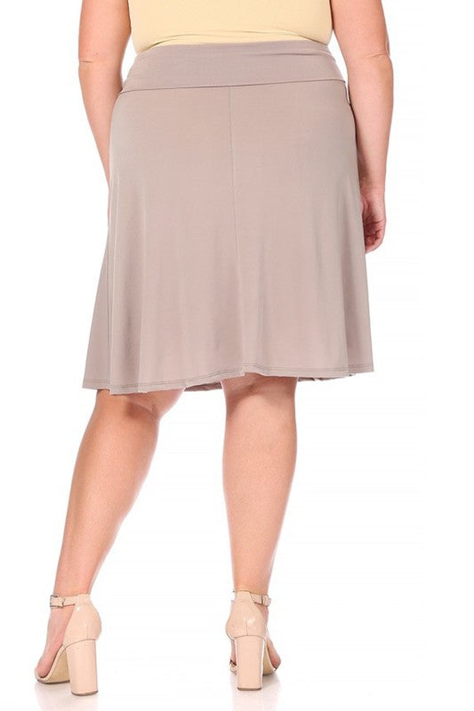 Plus size, solid, A-line pull on skirt Midi Skirt   