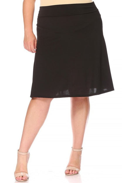 Plus size, solid, A-line pull on skirt Midi Skirt Black XL 