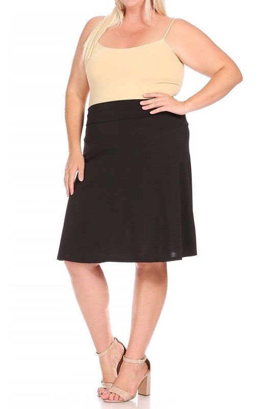 Plus size, solid, A-line pull on skirt Midi Skirt   