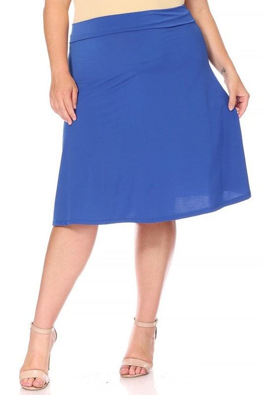 Plus size, solid, A-line pull on skirt Midi Skirt Royal Blue XL 