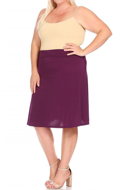 Plus size, solid, A-line pull on skirt Midi Skirt   