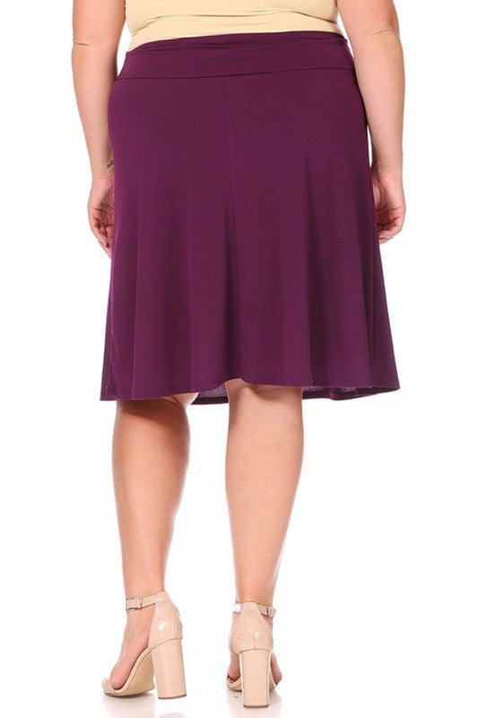 Plus size, solid, A-line pull on skirt Midi Skirt   