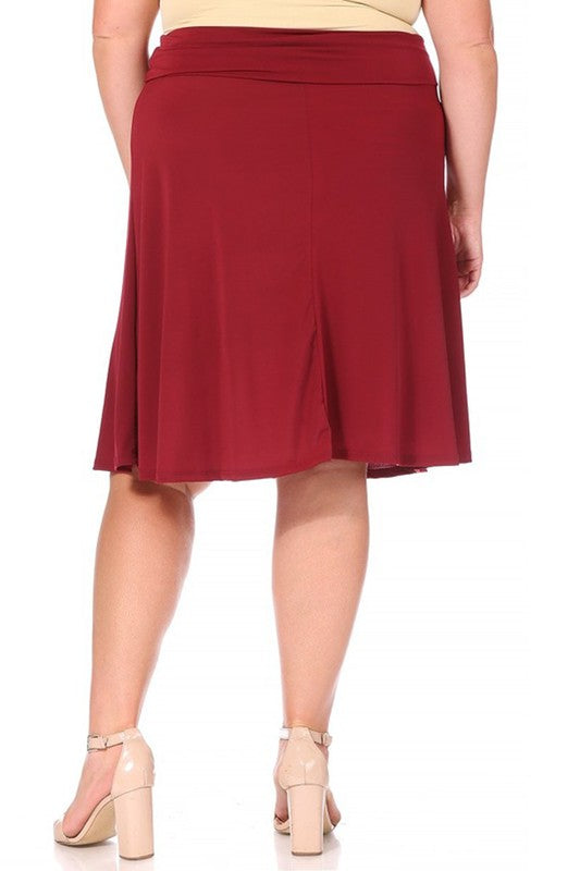 Plus size, solid, A-line pull on skirt Midi Skirt   