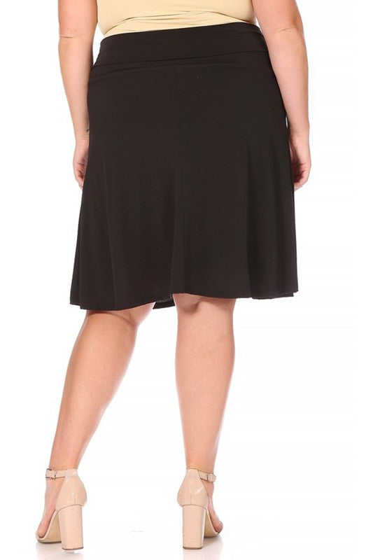 Plus size, solid, A-line pull on skirt Midi Skirt   